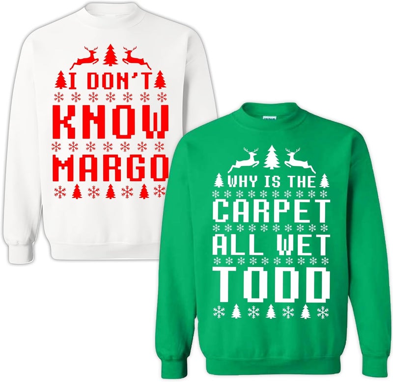 Handmade Matching Why Is The Carpet All Wet Todd and I Don't Know Margo T-Shirts SET, Christmas Clothes, Christmas Merry Shirt For Men or Women, Xmas Couple Sweatshirt Hoodie - Image 4